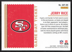 2022 Panini Contenders #GDT-JRI Jerry Rice Game Day Ticket