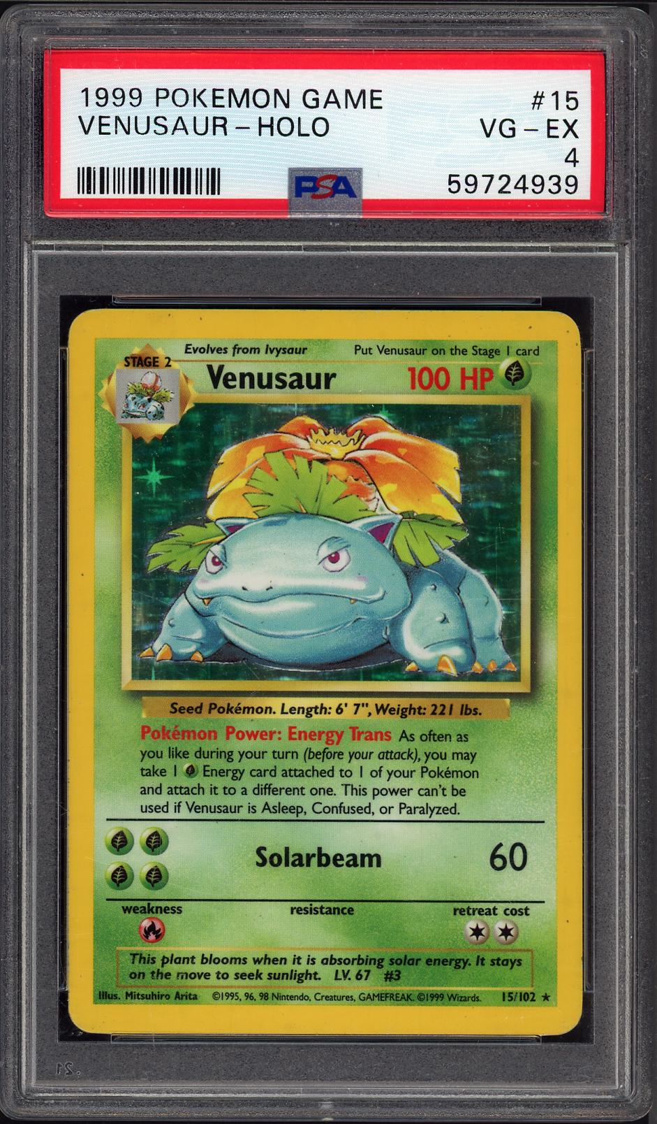 1999 Pokemon Game #15/102 Venusaur HOLO PSA 4