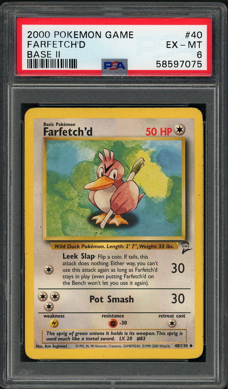 2000 Pokemon Game #40/130 Farfetch'd Base II PSA 6