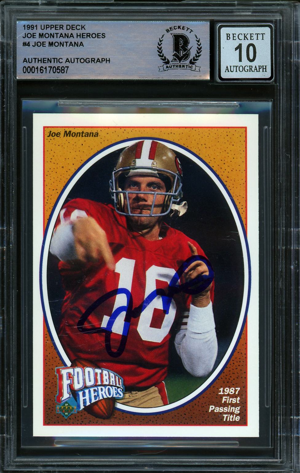 1991 Upper Deck #4 Joe Montana #4 Football Heroes: Joe Montana BGS 10 On card