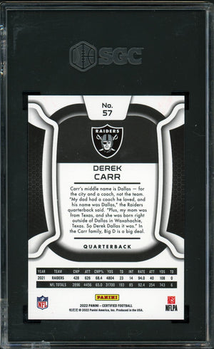 2022 Certified #57 Derek Carr Mirror Red /99 SGC 9.5