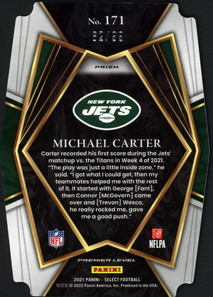 2021 Panini Select #171 Michael Carter White Prizm Die Cut /99