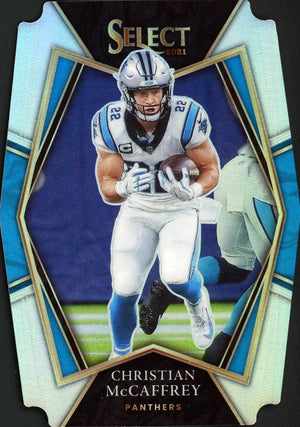 2021 Panini Select #107 Christian McCaffrey Green and Yellow Prizm Die Cut