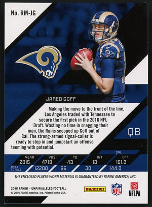 2016 Unparalleled #RM-JG Jared Goff Player Worn Patch /299