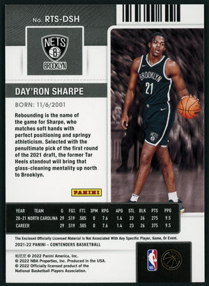 2021-22 contenders #RTS-DSH Day'ron Sharpe Rookie Ticket patch