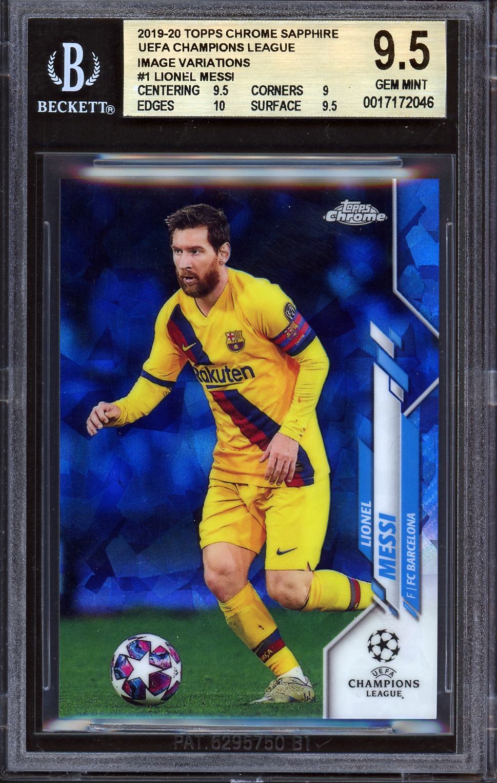 2019-20 Topps Chrome Sapphire Edition UEFA Champions #1 Lionel Messi BGS 9.5