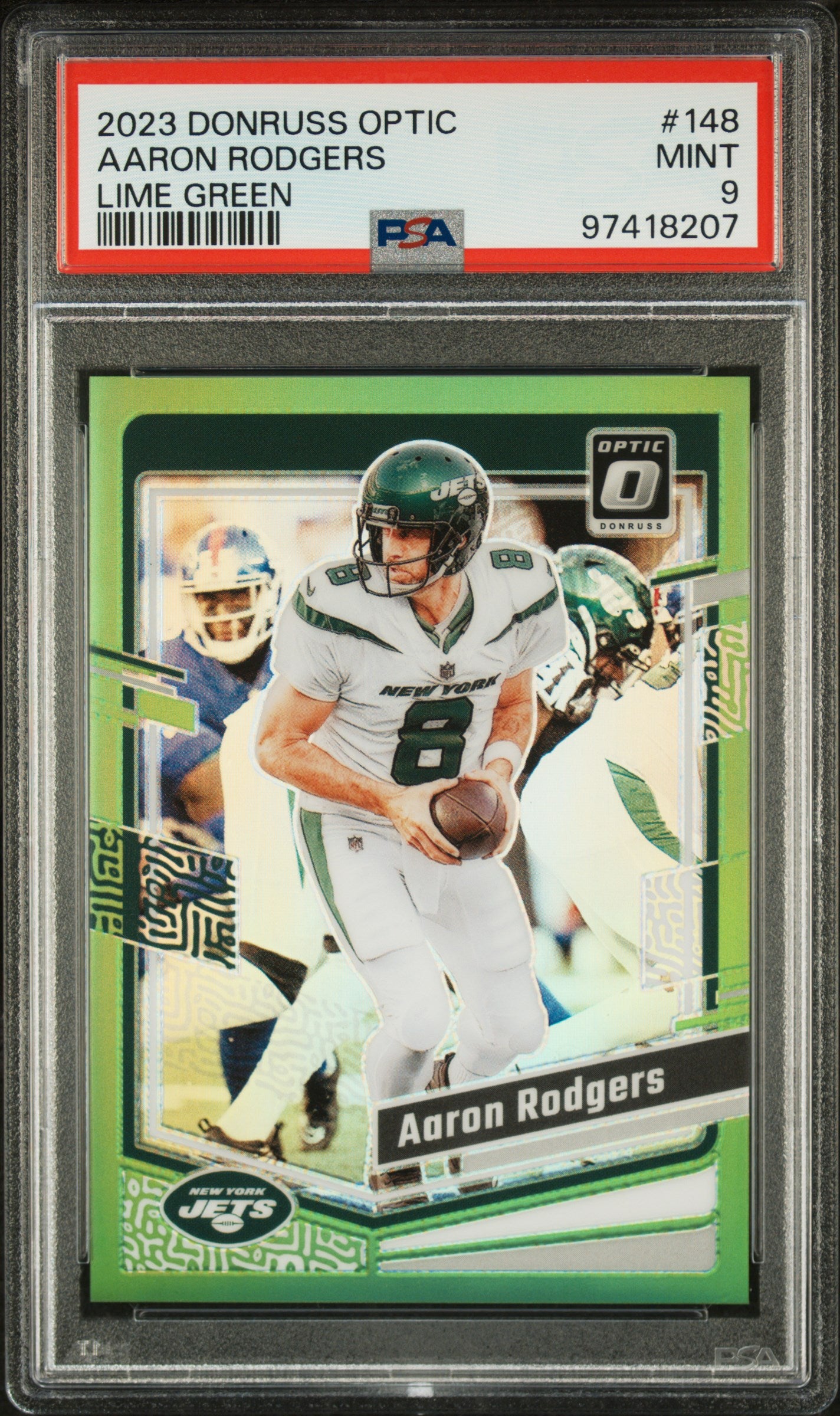 2023 Panini Donruss Optic #148 Aaron Rodgers Lime Green /20 PSA 9