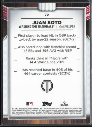 2022 Topps Tribute #70 Juan Soto Purple #/50