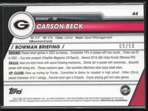 2023 Bowman University Chrome #44 Carson Beck 9/50