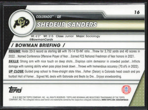 2023 Bowman University Chrome #16 Shedeur Sanders Sapphire