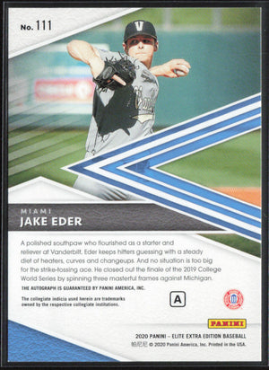 2020 Panini Elite Extra Edition #111 Jake Eder Prime Numbers A Signatures #/220