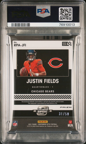 2021 Panini Contenders Optic #RPAJFI Justin Fields Rookie Patch Autograph PSA 9