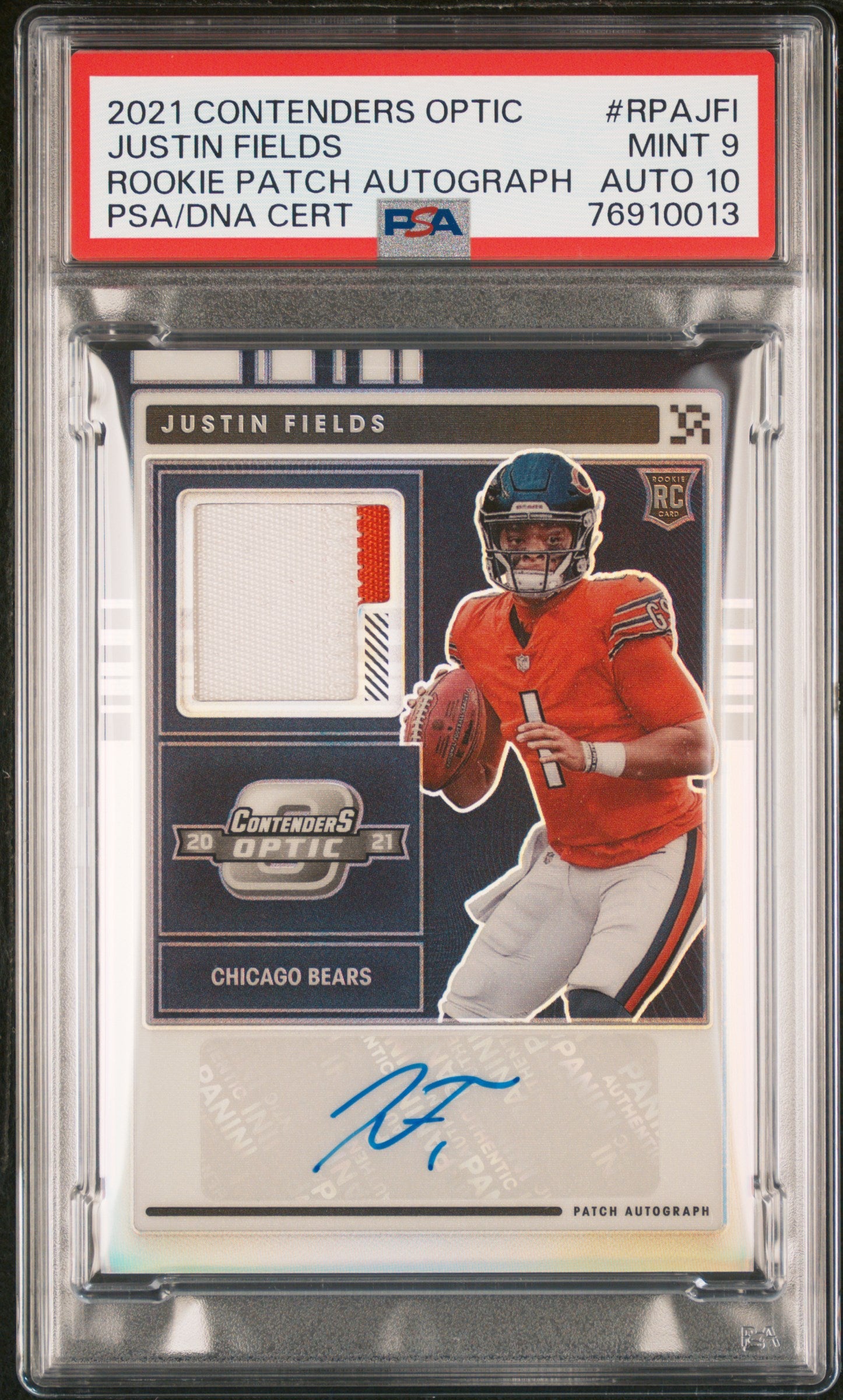 2021 Panini Contenders Optic #RPAJFI Justin Fields Rookie Patch Autograph PSA 9