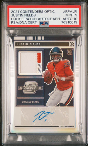 2021 Panini Contenders Optic #RPAJFI Justin Fields Rookie Patch Autograph PSA 9