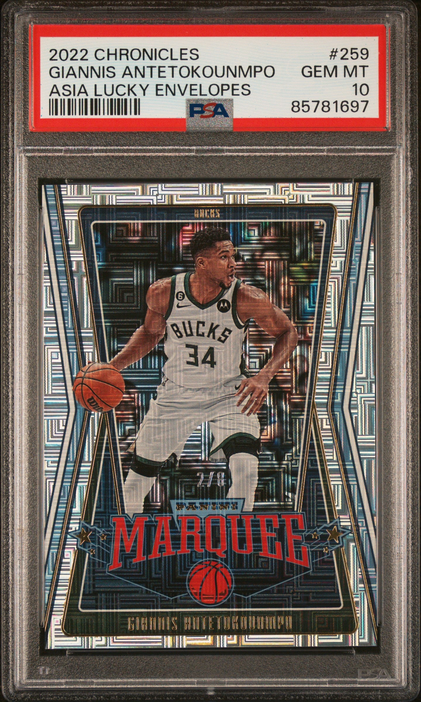 2022 Panini Chronicles #259 Giannis Antetokounmpo Asia Lucky Envelopes PSA 10