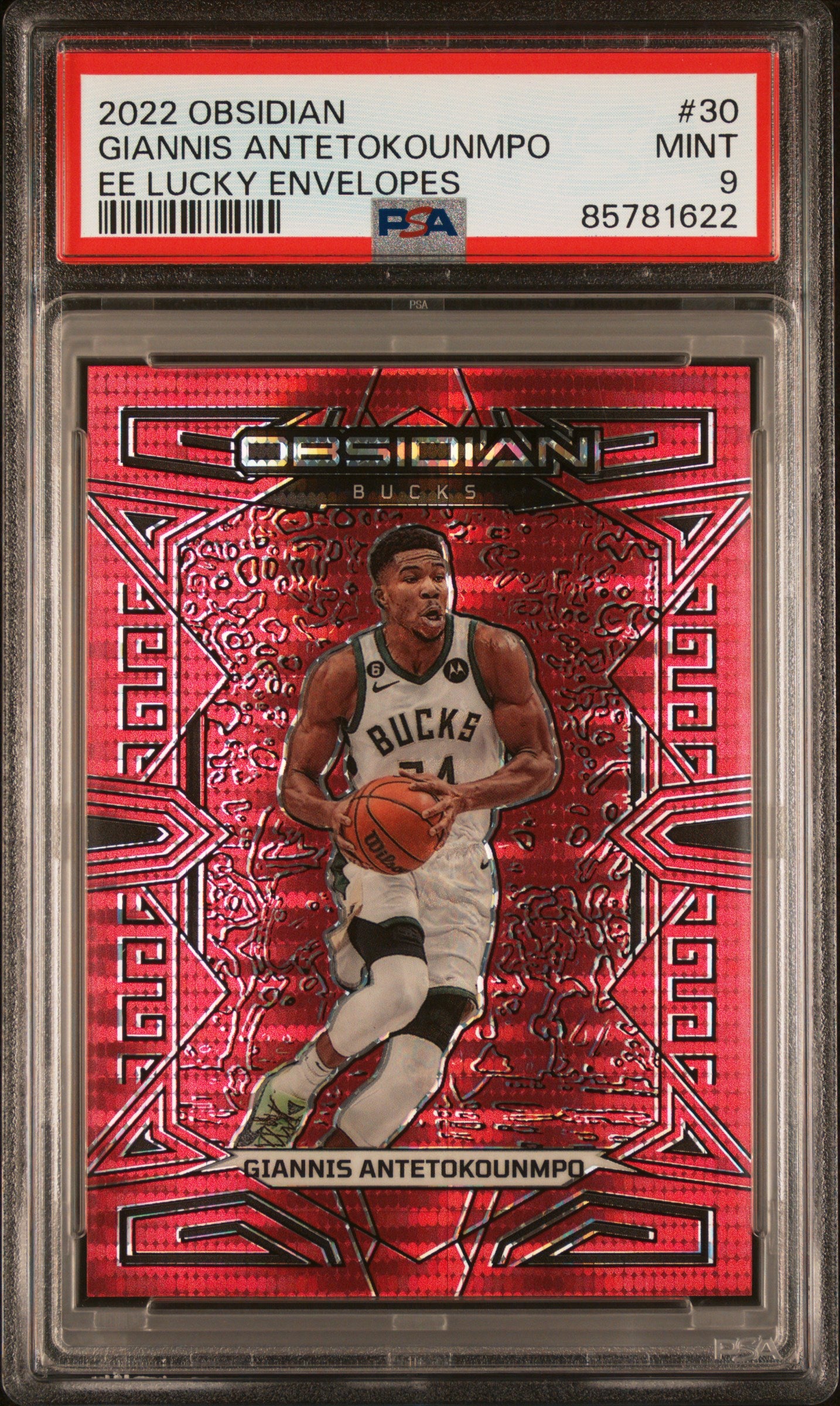 2022 Panini Obsidian #30 Giannis Antetokounmpo Ee Lucky Envelopes PSA 9