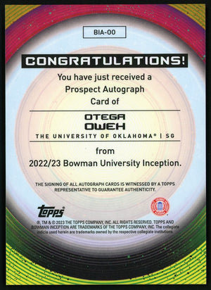 2022-23 Bowman University Inception #BIA-OO Otega Oweh Base Autographs