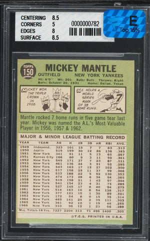 1967 Topps #150 Mickey Mantle BVG 5.5