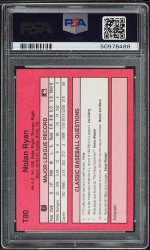 1991 Classic #T80 Nolan Ryan 300 Game Winner-Series Ii PSA 9