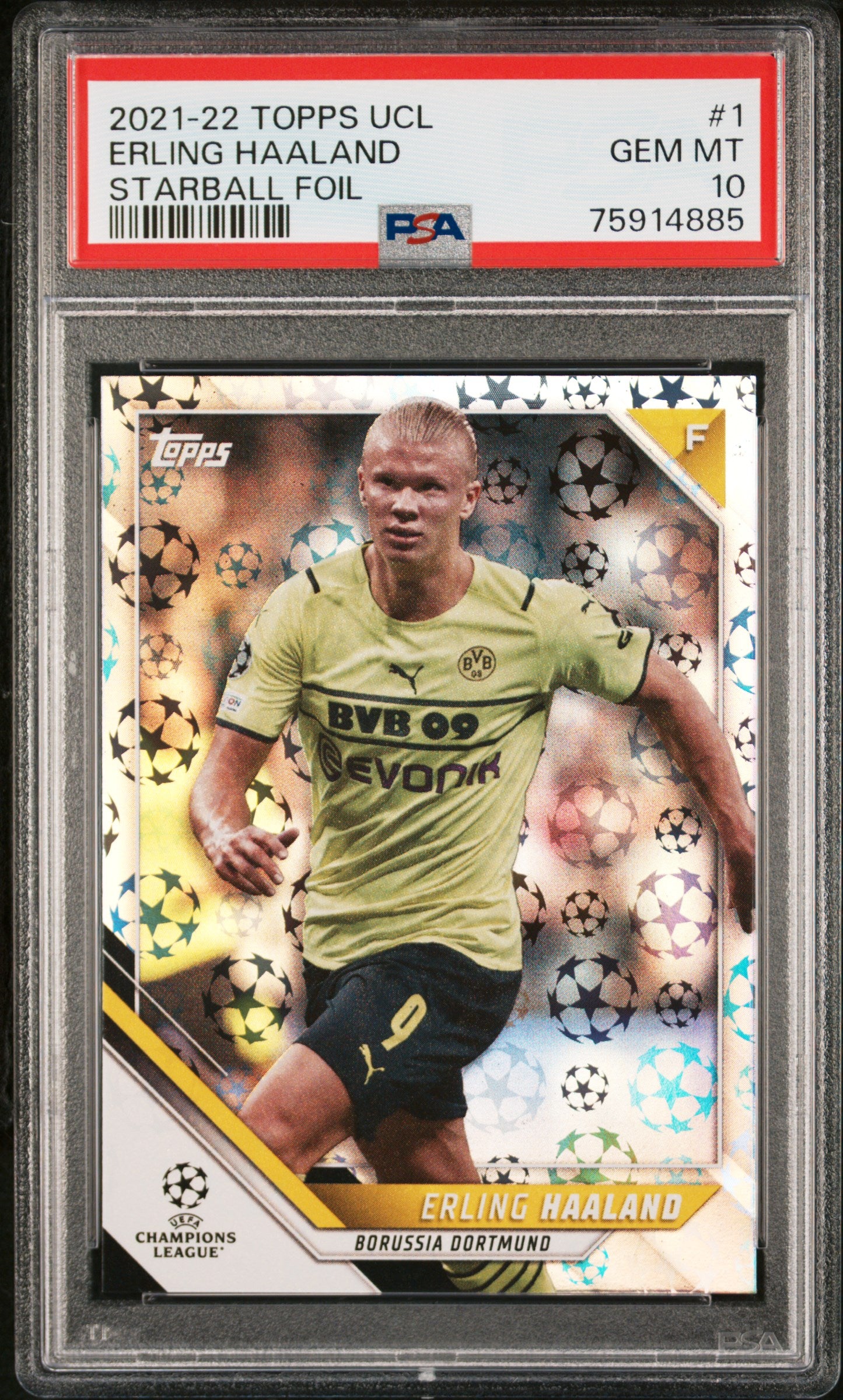 2021-2022 Topps Uefa Champions League #1 Erling Haaland Starball Foil PSA 10