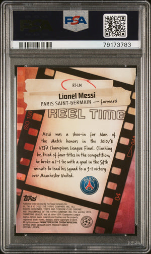 2021-22 Topps Stadium Club Chrome Champions Reel Time #LM Lionel Messi PSA 10