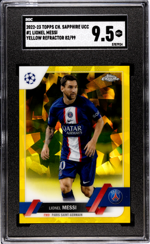 2022-23 Topps Chrome Sapphire Ucc #1 Lionel Messi Yellow Refractor SGC 9.5
