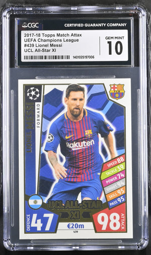 2017 Match Attax #439 Lionel Messi UEFA Champions League CGC 10