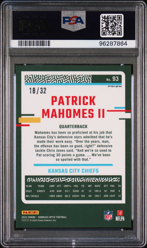 2023 Panini Donruss Optic #93 Patrick Mahomes Ii Shield /32 PSA 9