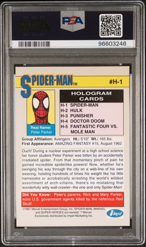 1991 Marvel Universe Hologram #H-1 Spider-Man Hologram PSA 7