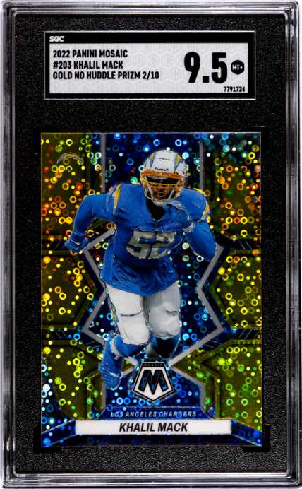 2022 Panini Mosaic #203 Khalil Mack Gold No Huddle Prizm SGC 9.5