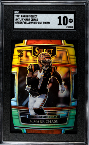 2021 Panini Select #47 Ja'Marr Chase Green/Yellow Die-Cut Prizm SGC 10