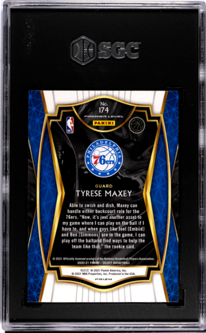 2020-21 Panini Select #174 Tyrese Maxey Red/White/Green Ice Prizm SGC 9