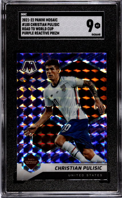 2021-22 Panini Mosaic RTWC #100 Christian Pulisic Purple Reactive Prizm SGC 9