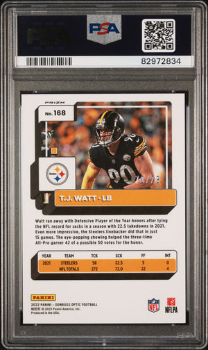 2022 Panini Donruss Optic #168 Tj Watt Pink Velocity PSA 10