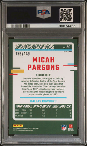 2023 Panini Donruss Optic #50 Micah Parsons Flex - POP 1 PSA 10