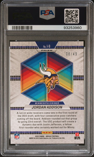 2023 Panini Mosaic Introductions #I9 Jordan Addison Introductions-Purple PSA 10