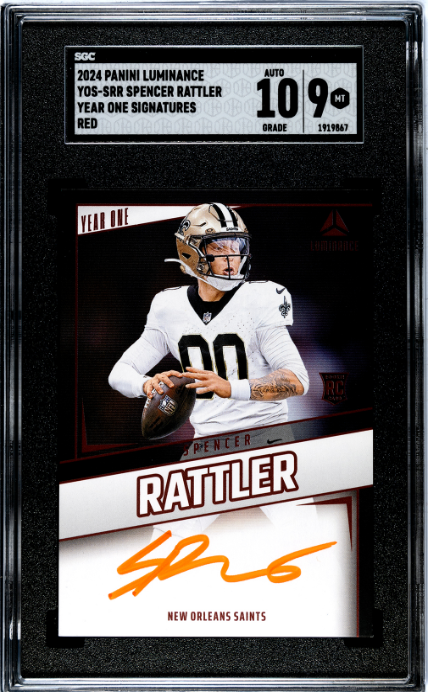 2024 Panini Luminance #YOS-SRR Spencer Rattler Year One Sigs. Red SGC 9