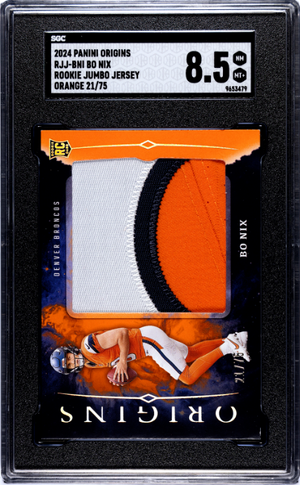 2024 Panini Origins #RJJ-BNI Bo Nix Rookie Jumbo Jersey Orange SGC 8.5