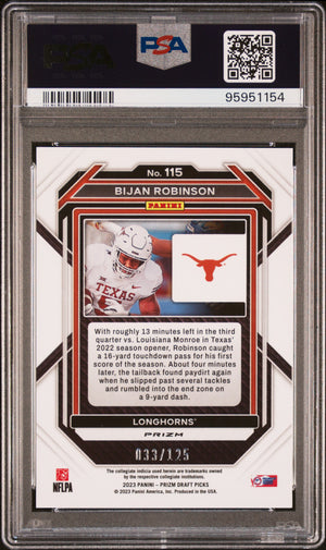 2023 Panini Prizm Draft Picks #115 Bijan Robinson Red Finite PSA 9