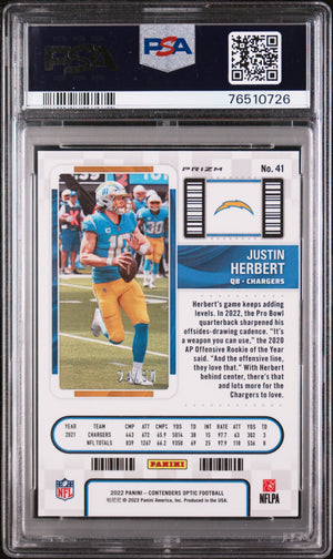 2022 Panini Contenders Optic #41 Justin Herbert Orange PSA 10