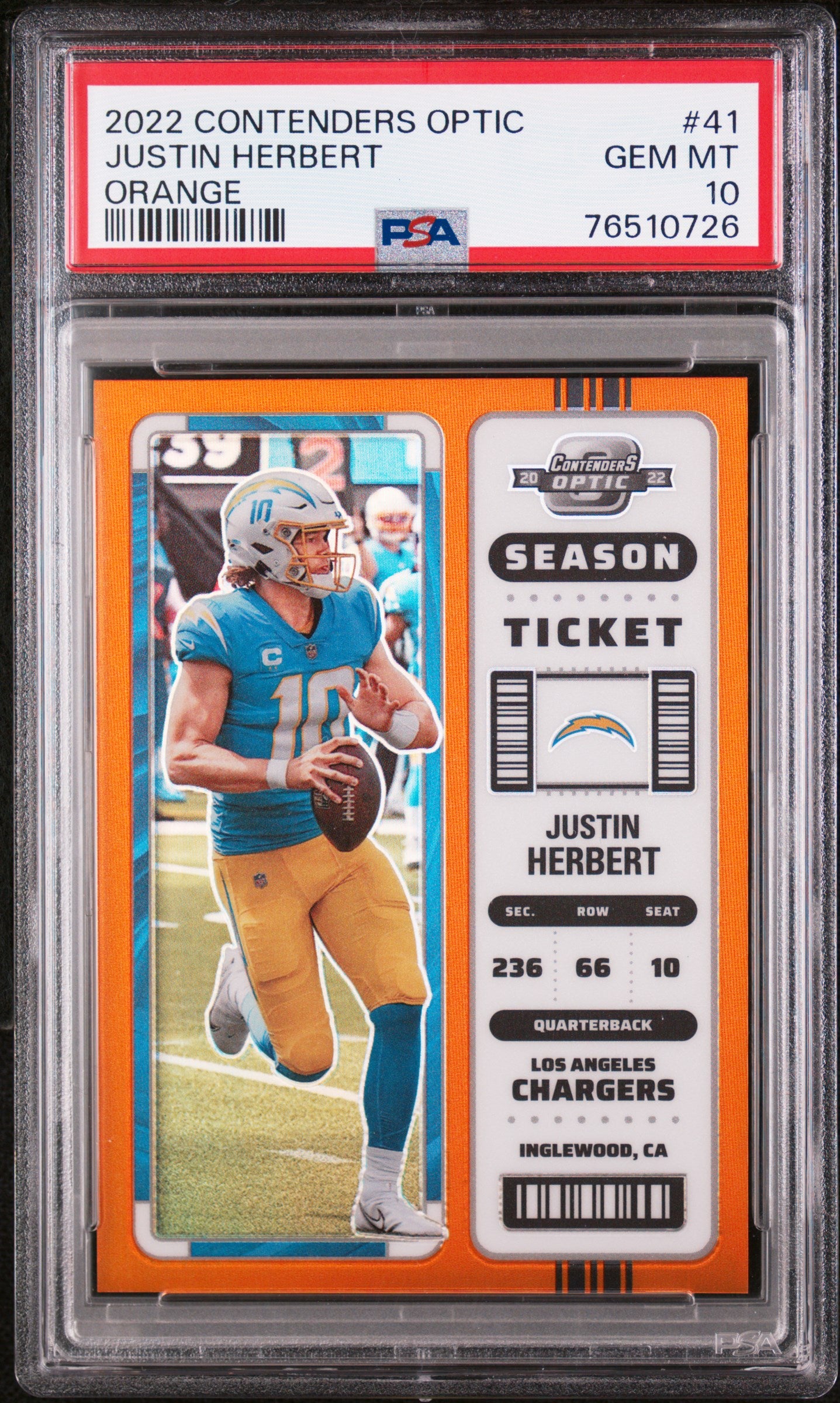 2022 Panini Contenders Optic #41 Justin Herbert Orange PSA 10