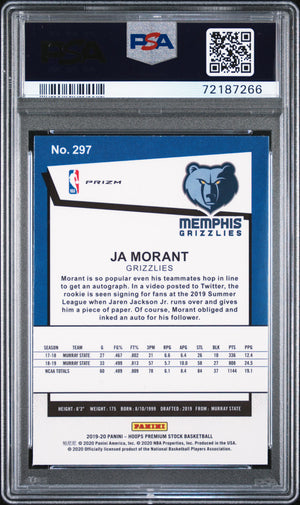 2019-20 Hoops Premium Stock #297 Ja Morant #297 Pulsar PSA 10