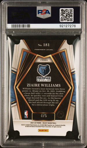 2021 Panini Select #181 Ziaire Williams Green Die-Cut Prizm /5 PSA 10