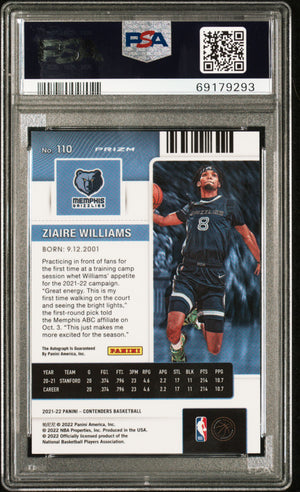 2021 Panini Contenders #110 Ziaire Williams Au-Prem.Ed-Green Shimmer PSA 10