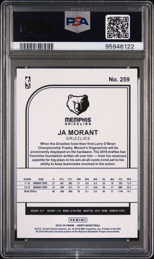 2019 Panini Hoops #259 Ja Morant PSA 10