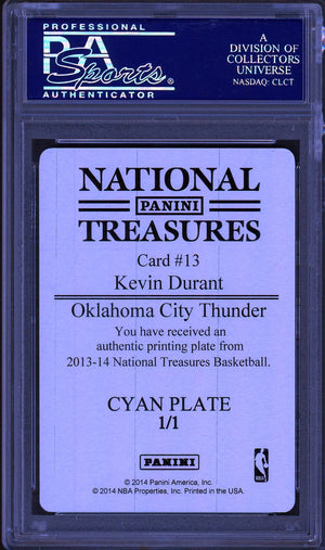 2013 National Treasures #13 Kevin Durant Cyan Plate 1/1 Auto PSA Authentic