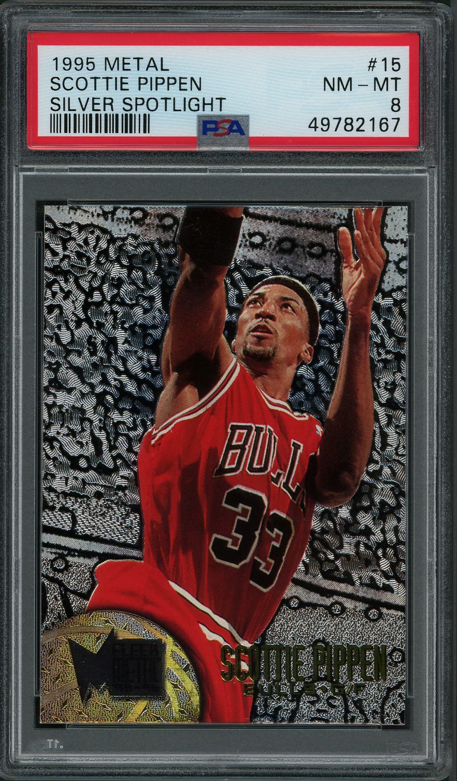 1995 Metal #15 Scottie Pippen Silver Spotlight PSA 8