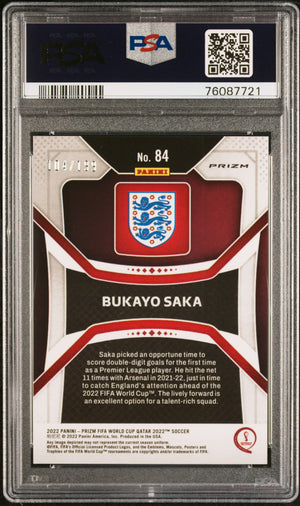 2022 Panini Prizm World Cup Qatar #84 Bukayo Saka Blue Wave PSA 9
