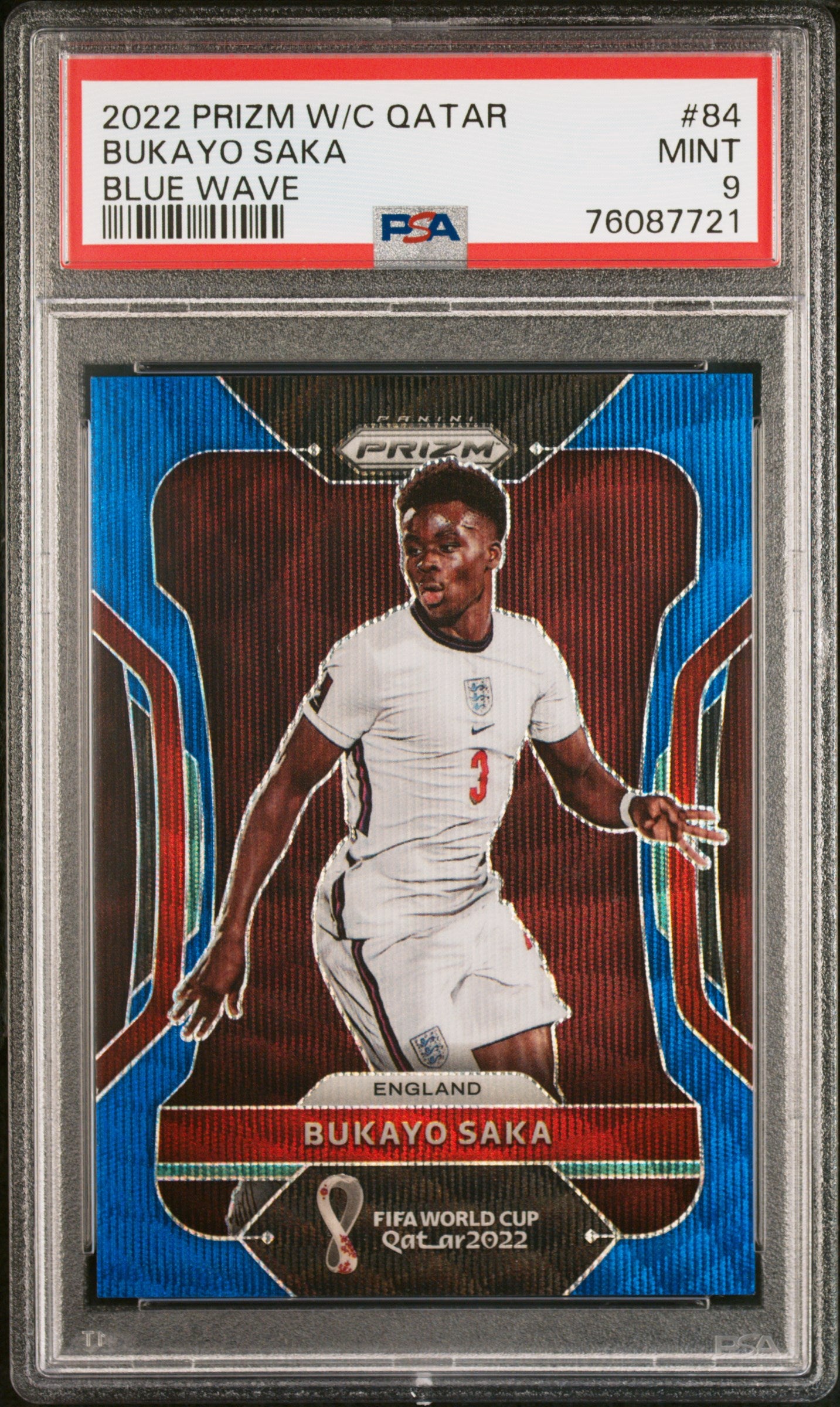 2022 Panini Prizm World Cup Qatar #84 Bukayo Saka Blue Wave PSA 9
