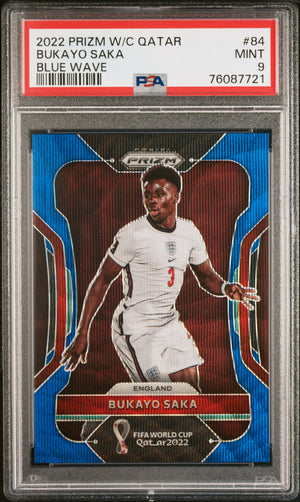 2022 Panini Prizm World Cup Qatar #84 Bukayo Saka Blue Wave PSA 9